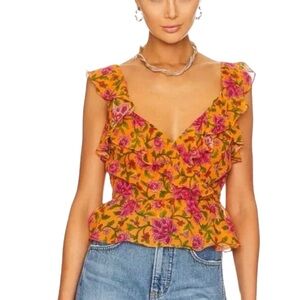 Veronica Beard Randa Floral SILK Peplum Top Orange Floral Ruffles Sz 2 NWOT